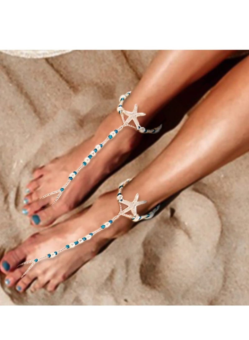 SOLARAE Boho Anklet Turquoise Barefoot Sandals Beaded Ankle Bracelets Bead Ankle Toe Ring Foot Chain Beach Feet Jewelry for Women and Girls - Image 5