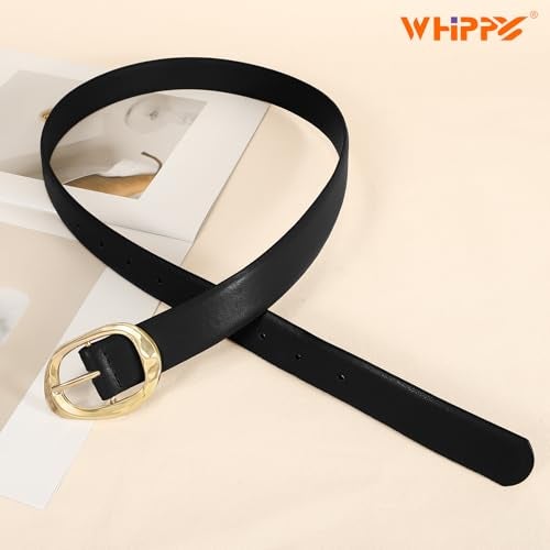 WHIPPY Leather Belt for Women Casual Waist Belt with Gold Buckle Fashion Ladies Belt for Jeans Pants Dress,Black Gold,M - Image 5