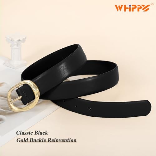 WHIPPY Leather Belt for Women Casual Waist Belt with Gold Buckle Fashion Ladies Belt for Jeans Pants Dress,Black Gold,M - Image 2