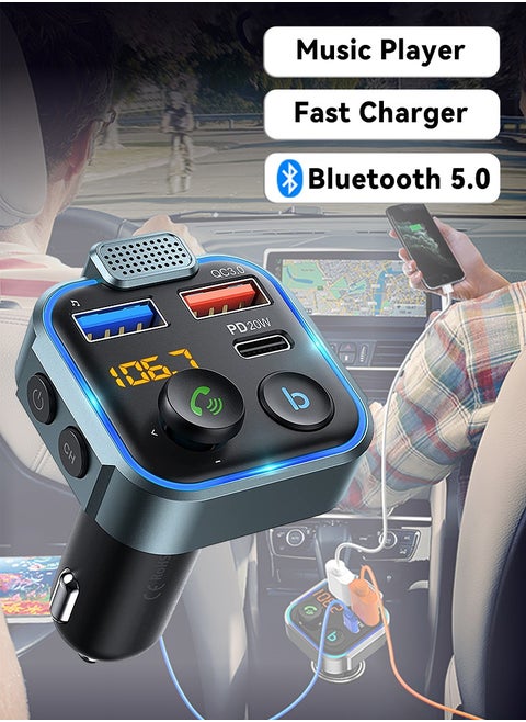 Car Bluetooth Adapter - Car Fast Charger - MP3 Music Player - Wireless Radio Adapter- FM Transmitter - Car Kit - Car Accessories - Support USB Disk