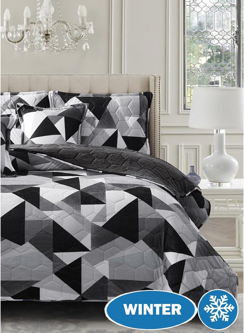 ميرال مفرش شتوي نفر ونص مضغوط، مقاس 160×210 سم | 4 قطع | وجه مشجر ووجه فرو، بتصميم سداسي فاخر - Image 2