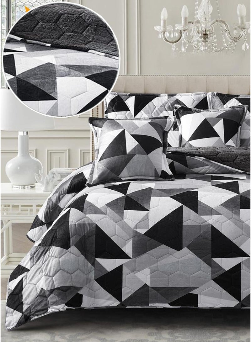 ميرال مفرش شتوي نفر ونص مضغوط، مقاس 160×210 سم | 4 قطع | وجه مشجر ووجه فرو، بتصميم سداسي فاخر - Image 3