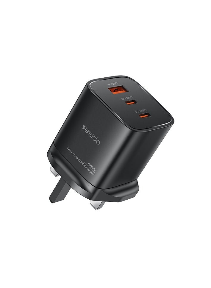 Yesido GaN PD65W Travel Charger Compact and Portable Three-port Charging Head, Suitable for Apple, Samsung, Huawei Computer and Other Chargers