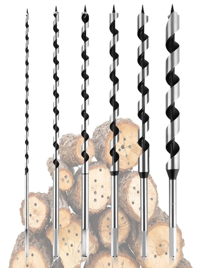 TRESSON 6Pcs Long Auger Drill Bit Set for Wood,Fast Drilling Wood, Carbon Steel Auger Extra Long Bit, Multi-Size 1/4", 3/8", 1/2", 5/8", 3/4", 7/8" Hex Shank Auger Drill bit, Suitable for Hard and Soft Wood - Image 1