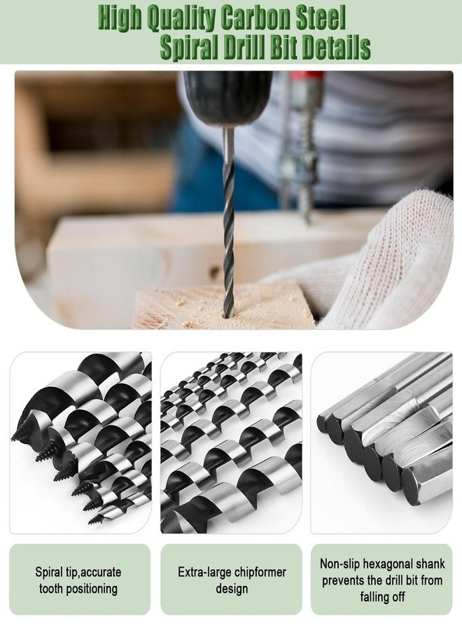 TRESSON 6Pcs Long Auger Drill Bit Set for Wood,Fast Drilling Wood, Carbon Steel Auger Extra Long Bit, Multi-Size 1/4", 3/8", 1/2", 5/8", 3/4", 7/8" Hex Shank Auger Drill bit, Suitable for Hard and Soft Wood - Image 3