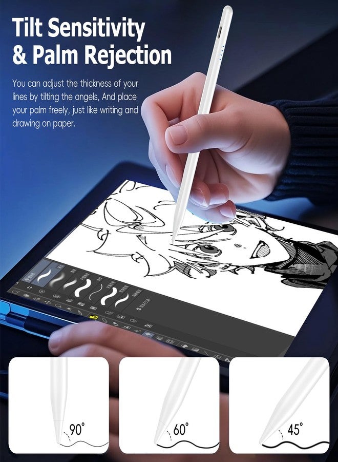 Luntak Stylus Pen for iPad Pencil 10th Generation,20 Mins Fast Charge with Tilt Sensitivity&Palm Rejection Stylist for(2018-2025)Apple iPad 6/7/8/9/10/11(A16), Air3/4/5/M2/M3, Mini5/6, Pro 11"/12.9"/M4,White - Image 4
