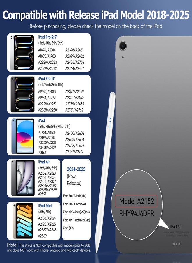 Luntak Stylus Pen for iPad Pencil 10th Generation,20 Mins Fast Charge with Tilt Sensitivity&Palm Rejection Stylist for(2018-2025)Apple iPad 6/7/8/9/10/11(A16), Air3/4/5/M2/M3, Mini5/6, Pro 11"/12.9"/M4,White - Image 3
