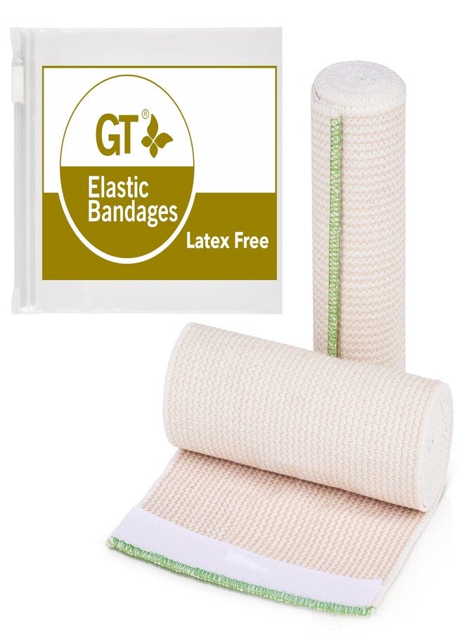 GT Premium Elastic Bandage Wrap (6" 2 Pack) - Hook & Loop Fasteners at Both Ends - Latex Free Hypoallergenic Compression Roll - Reusable Bandages for Waist, Legs, Elbow & Knee Wrap - Image 1