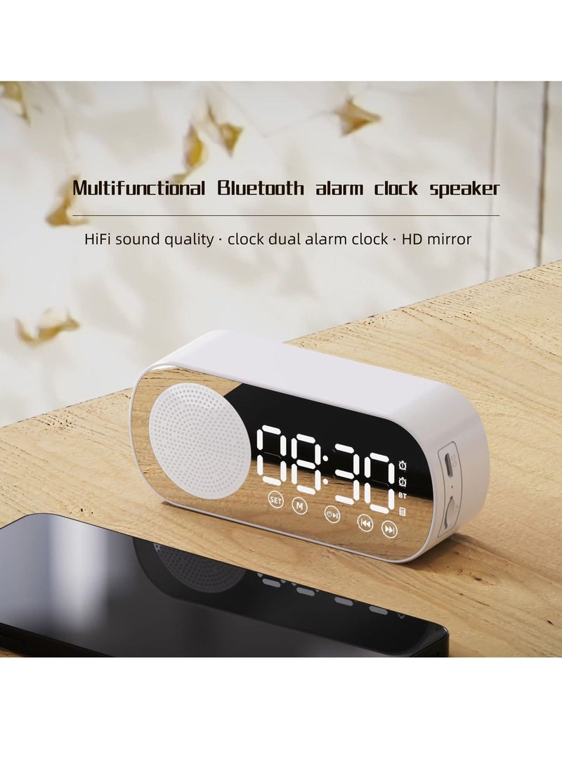 SYOSI Digital Dual Alarm Clock Multi function Rechargeable Bluetooth 5 0 Speaker LED Display Mirror Desk Alarm Clock with Fm Radio Support Tf Card for Hotel Office Bedroom Travel White - Image 4