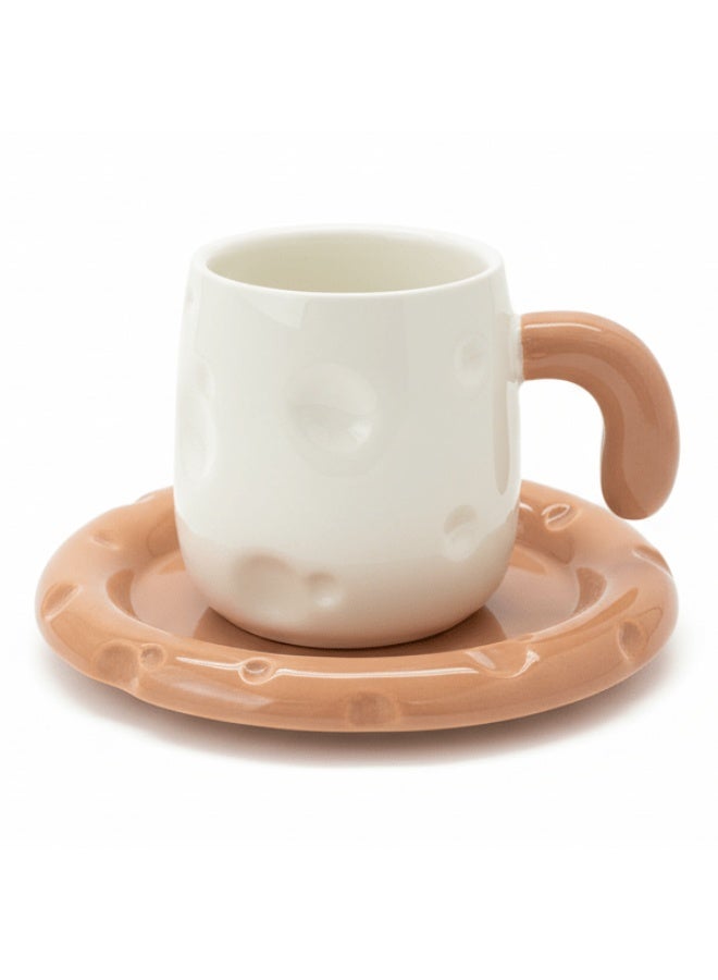 AKDC Elegant White Ceramic Mug 250ml with Peach Color Handle & Matching Saucer Set - Image 2