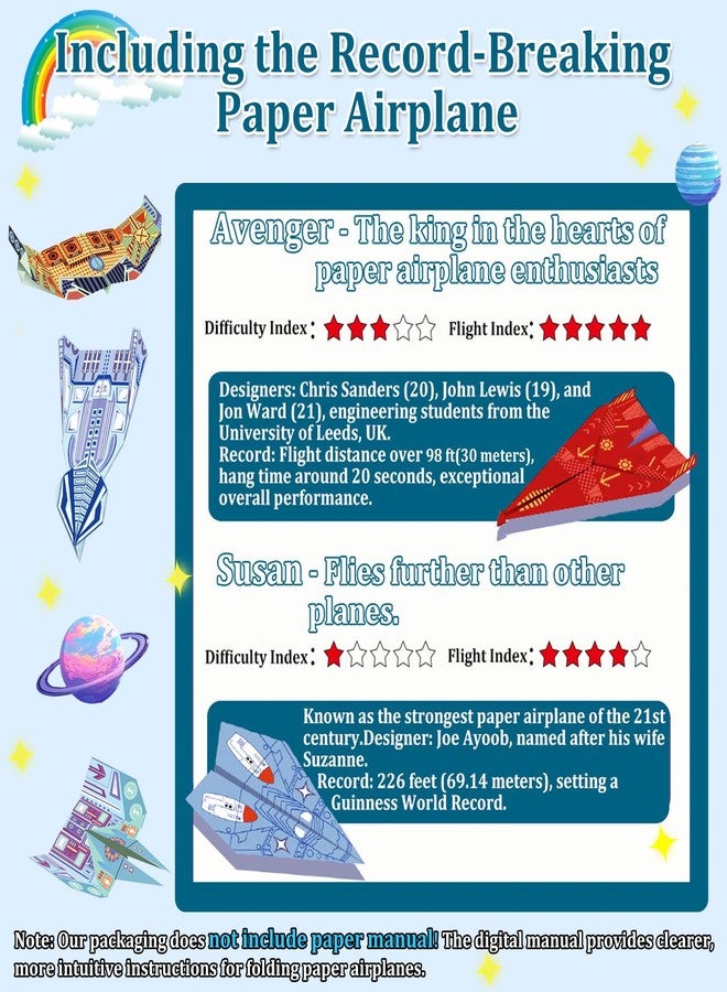 Xuoent Paper Airplane Kits with 16 Classic Designs, 32 Sheets of Colorful Origami Paper, World Record Paper Planes, Craft Kit for Kids, Airplane Gifts for Boys and Girls Ages 6-12+ (Digital Manual Only) - Image 2