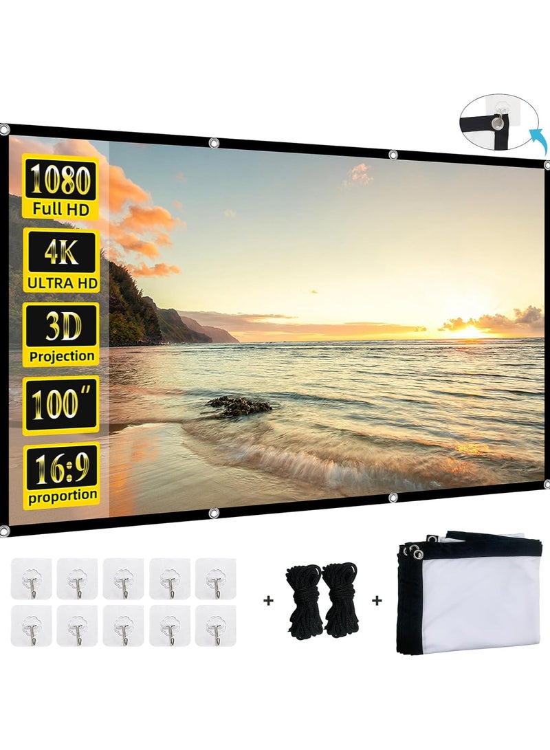 100 inch Projector Screen,16:9 4K ,with Hooks,Portable, Projection Screens, Movie Screen ,Double Sided ,Washable, Foldable ,for Home Theater , Office, Outdoor Movies,Camp Party - Image 1