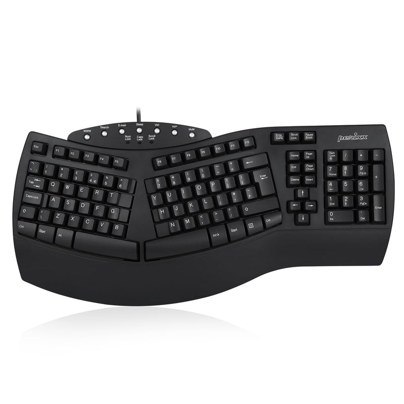 Perixx 11524 PERIBOARD-512 Wired Ergonomic Natural Split Keyboard with 7 Multimedia Keys, Black, UK Layout - Image 1