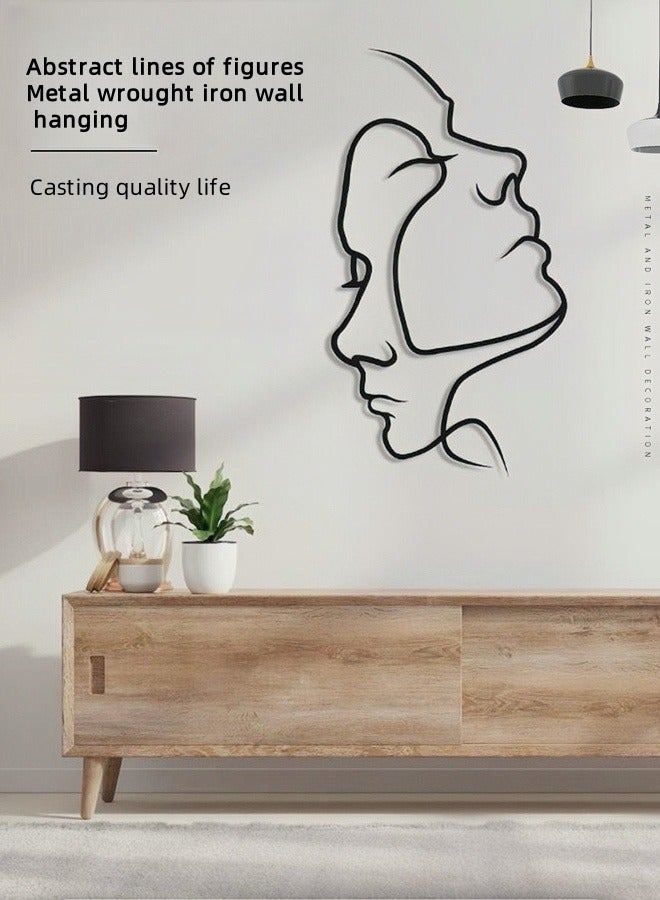 Metal Couple Facial Lines Wall Art Above the Bed, Black Minimalist Abstract Woman Wall Decor Line Drawing Female and Male Home Hanging Wall Sculptures for Livingroom Office. - Image 1