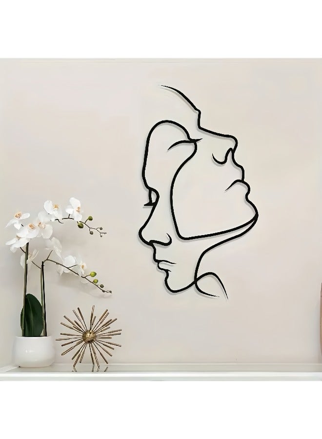 Metal Couple Facial Lines Wall Art Above the Bed, Black Minimalist Abstract Woman Wall Decor Line Drawing Female and Male Home Hanging Wall Sculptures for Livingroom Office. - Image 2
