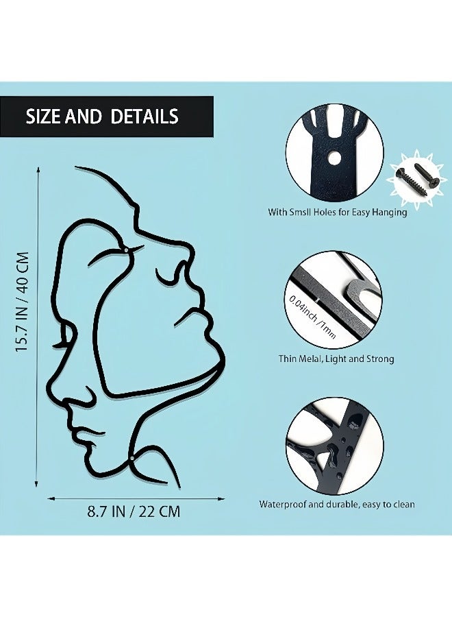 Metal Couple Facial Lines Wall Art Above the Bed, Black Minimalist Abstract Woman Wall Decor Line Drawing Female and Male Home Hanging Wall Sculptures for Livingroom Office. - Image 4