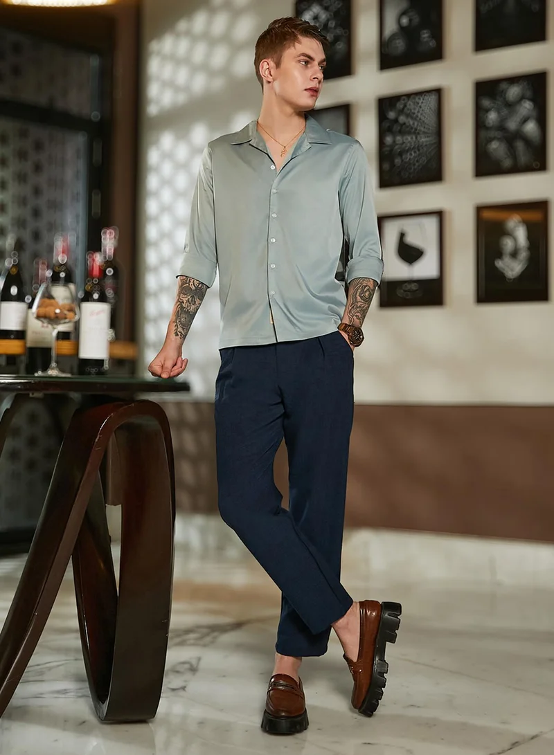 Campus Sutra Men's Sage Green Solid Cuban Shirt