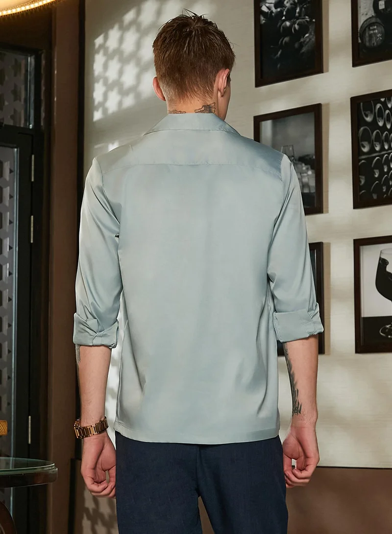 Campus Sutra Men's Sage Green Solid Cuban Shirt