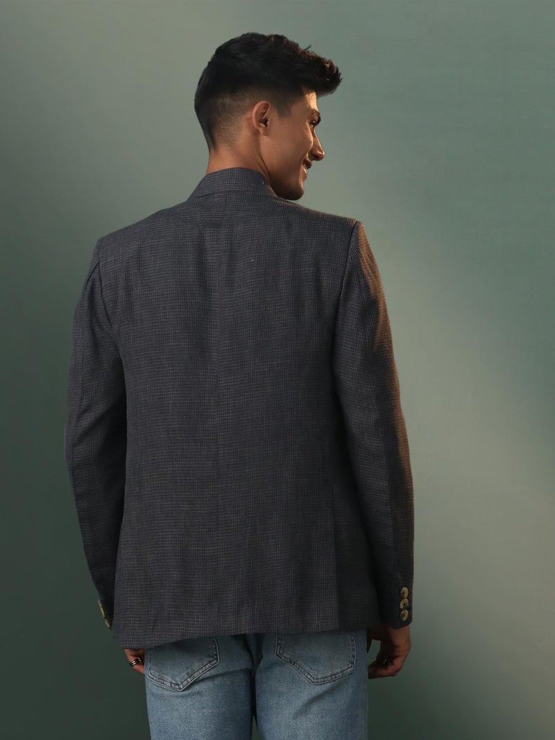 VASTRAMAY Men's Jute Silk Blazer I All Printed Checked Slim Fit Blazer I Everyday Casuals Festive Blazer for Men_VSHVMCT032BL_38 Black - Image 4