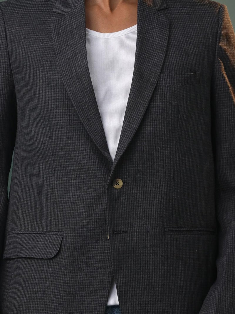VASTRAMAY Men's Jute Silk Blazer I All Printed Checked Slim Fit Blazer I Everyday Casuals Festive Blazer for Men_VSHVMCT032BL_38 Black - Image 5
