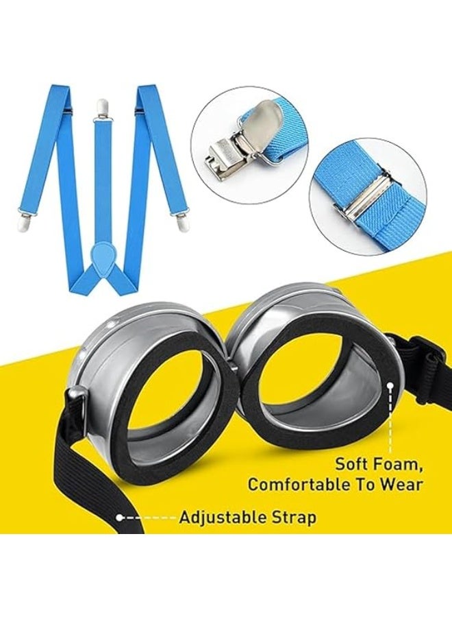 مجموعة إكسسوارات زي مينيون من Brain Giggles، مكونة من 4 قطع - للأطفال والكبار، تتضمن نظارات مينيون، وقبعة صفراء، وقفازات، وحمالات - زي تنكري مرح لعيد الهالوين للأولاد والبنات