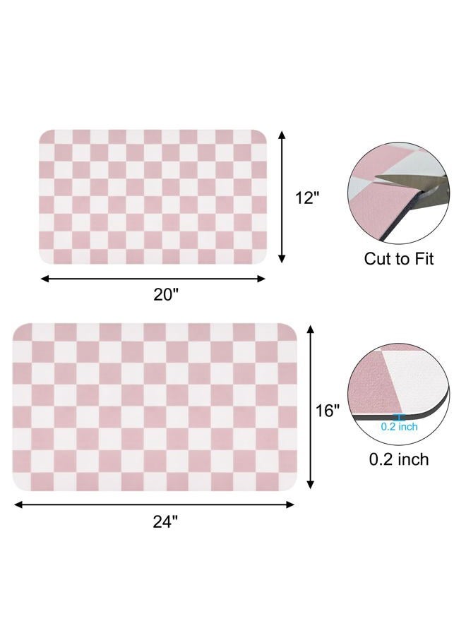 CooRug Checkered Dish Drying Mat for Kitchen Counter, Absorbent Non-Slip Coffee Mat, Heat Resistant Mat for Countertops Coffee Bar Decor 12" x 20" Pink - Image 2