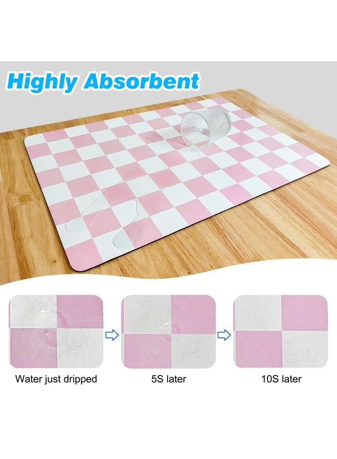 CooRug Checkered Dish Drying Mat for Kitchen Counter, Absorbent Non-Slip Coffee Mat, Heat Resistant Mat for Countertops Coffee Bar Decor 12" x 20" Pink - Image 4