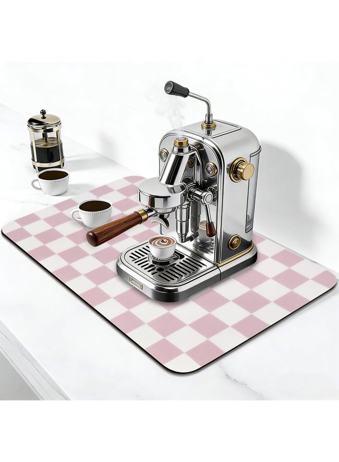 CooRug Checkered Dish Drying Mat for Kitchen Counter, Absorbent Non-Slip Coffee Mat, Heat Resistant Mat for Countertops Coffee Bar Decor 12" x 20" Pink - Image 3