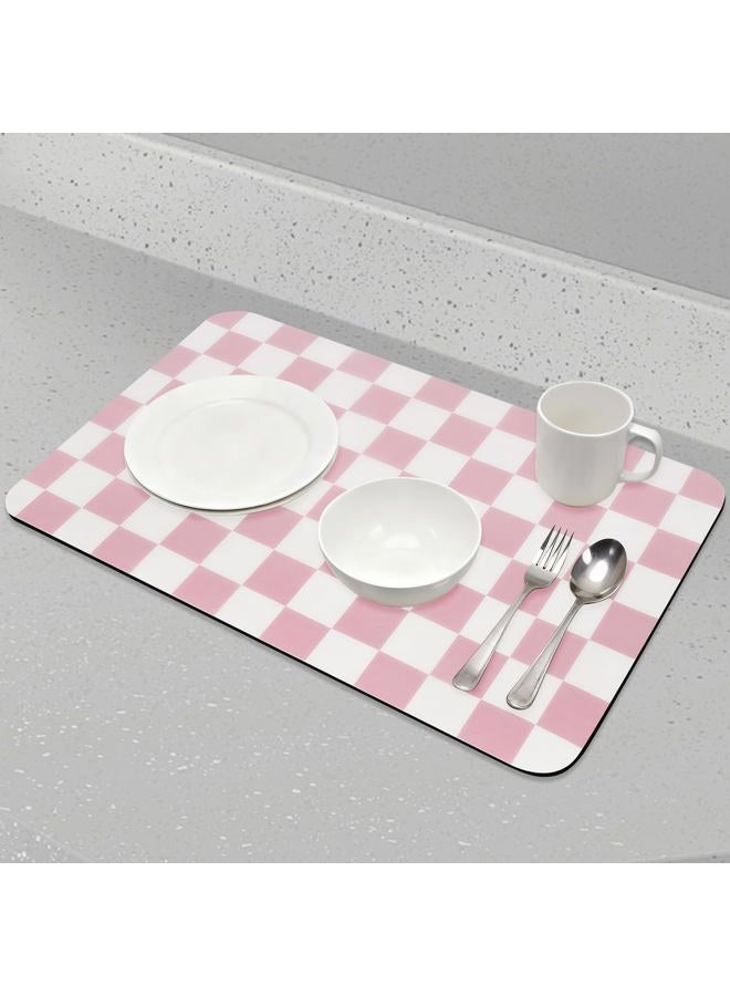 CooRug Checkered Dish Drying Mat for Kitchen Counter, Absorbent Non-Slip Coffee Mat, Heat Resistant Mat for Countertops Coffee Bar Decor 12" x 20" Pink - Image 5