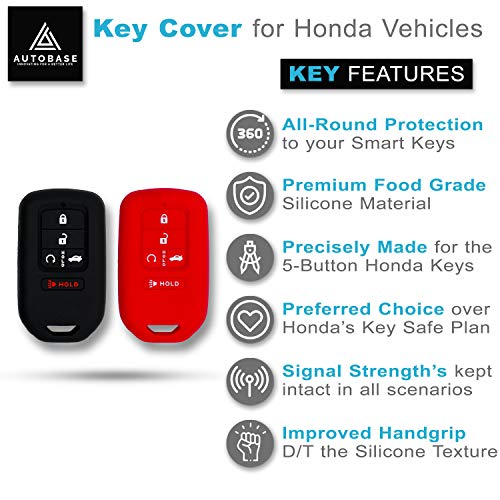 Autobase Silicone Key Fob Cover for Honda Accord Civic CR-V CRV Pilot Passport Insight EX EX-L Touring | Car Accessory | Key Protection Case 2 Pcs (Black & Red) - Image 4