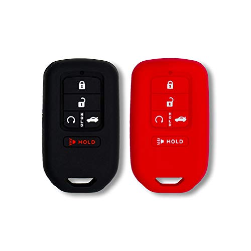 Autobase Silicone Key Fob Cover for Honda Accord Civic CR-V CRV Pilot Passport Insight EX EX-L Touring | Car Accessory | Key Protection Case 2 Pcs (Black & Red) - Image 1