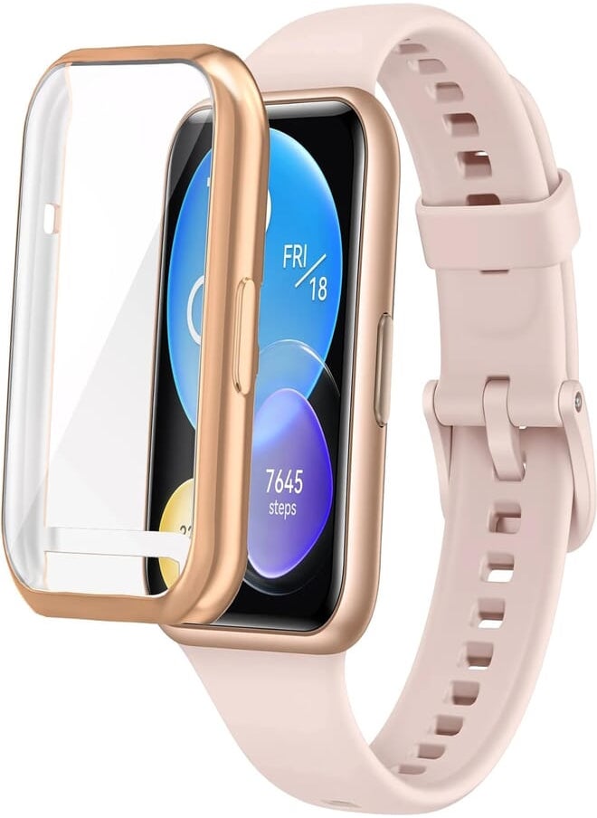 Next Next Store Case Compatible with Huawei Watch Fit 2 by Soft TPU Full Protective Cover Scratch-Resistant Screen Protector (Rose Gold) 