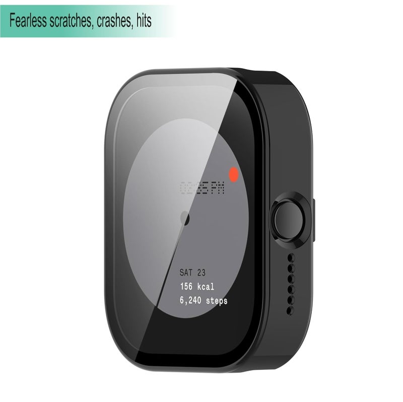 Wisely Shine Full Protective Slim Bumper Tempered Glass Case Cover Compatible with CMF by Nothing Watch Pro, Luxury Black - Image 3