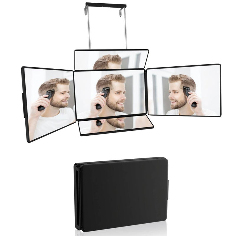 Aokoka 5 Way Mirror for Self Hair Cutting & Shaving, 360 Makeup Mirror with Height Adjustment for Braiding & Styling (Black) - Image 1