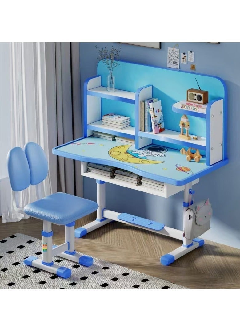 مكاتب وكرسي للأطفال، طاولة دراسة للأطفال، حامل مكتب كمبيوتر محمول للأطفال وكرسي قابل للتعديل الارتفاع، مجموعة كراسي مكتب زاوية لغرفة النوم المنزلية للطلاب الذين يتعلمون الكتابة (أزرق، RB-87) - Image 1