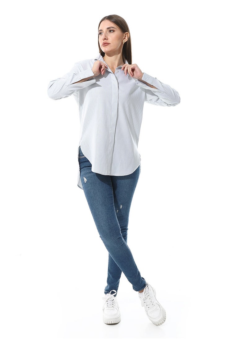 Andora - Long Sleeve Striped Oxford Chemise - Image 1