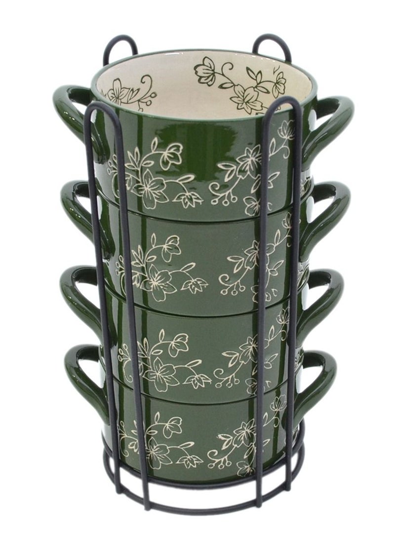 Temp-tations Temp-tations 4-Piece Floral Lace Bakers with Metal Wire Rack, Green  - Image 1