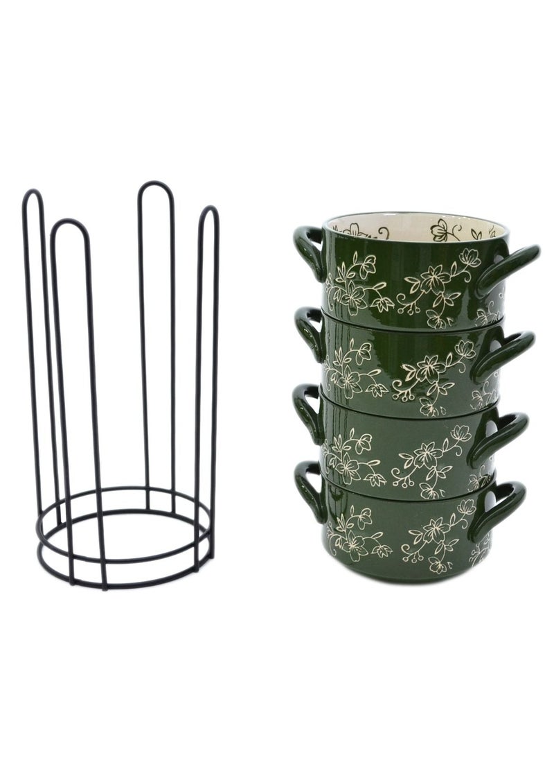 Temp-tations Temp-tations 4-Piece Floral Lace Bakers with Metal Wire Rack, Green  - Image 2