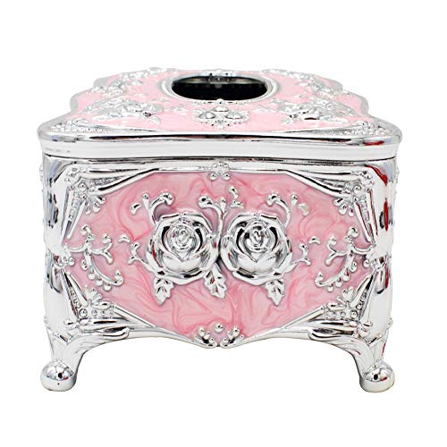 Meltset M Vintage Tissue Box Holder Rectangular for Car Kitchen Table Bedroom Bar Napkin Box Cover Silver Pink - Image 5