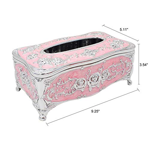 Meltset M Vintage Tissue Box Holder Rectangular for Car Kitchen Table Bedroom Bar Napkin Box Cover Silver Pink - Image 2
