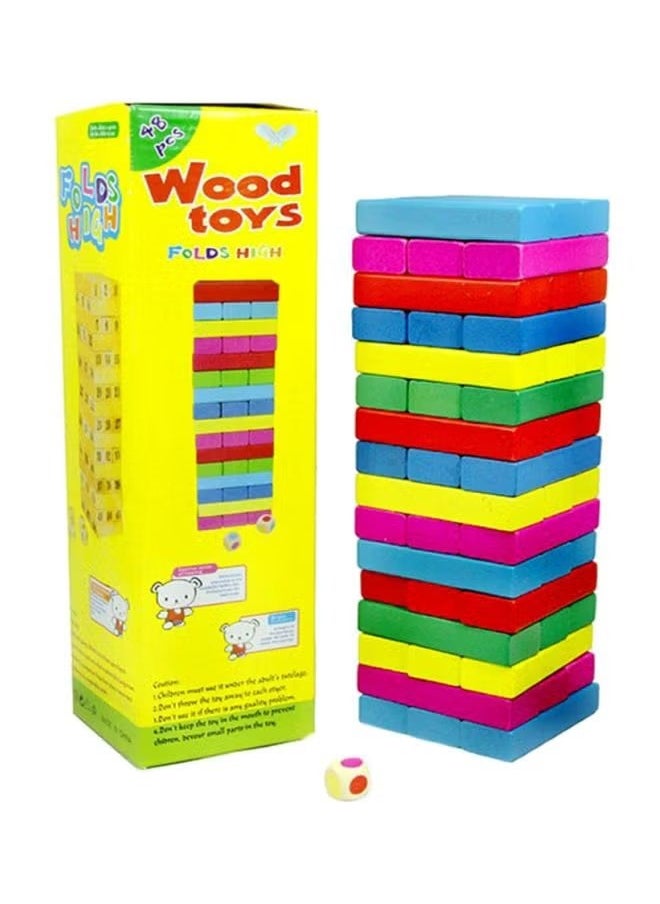 Wood Toys 48-Piece Wooden Coloured Tumbling Tower Toys With Dices 10x10x10cm  - Image 2