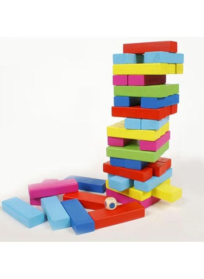 Wood Toys 48-Piece Wooden Coloured Tumbling Tower Toys With Dices 10x10x10cm  - Image 3