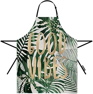 Moslion Palm Leaf Apron 31x27 Inch Hawaii Tropical Jungle Forest Tree Leaves Good Vibes Word Kitchen Chef Waitress Cook - Image 1