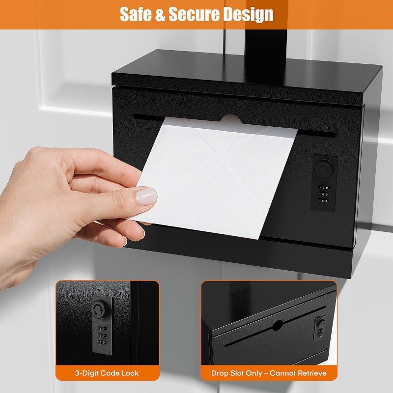 Metateel Over-the-Door Heavy Duty Steel Dropbox, Specimen Containers, Payment Key Cash Drop Off Box with Lock, Night Mail Drop Box, Height Adjustable & Removable Hinge for Wall Mount, Black - Image 3