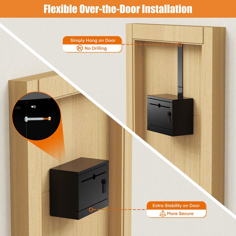 Metateel Over-the-Door Heavy Duty Steel Dropbox, Specimen Containers, Payment Key Cash Drop Off Box with Lock, Night Mail Drop Box, Height Adjustable & Removable Hinge for Wall Mount, Black - Image 2
