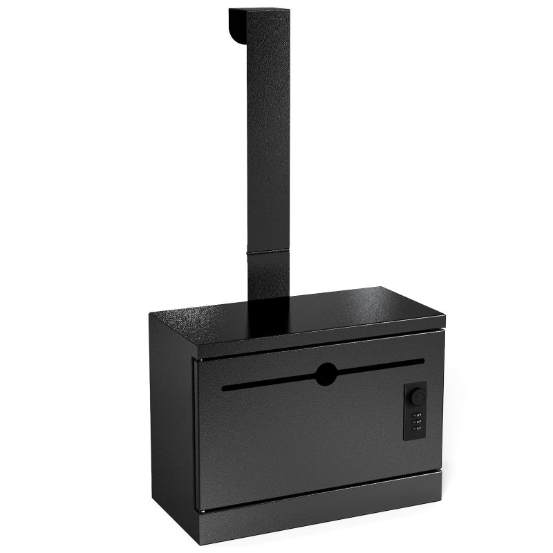 Metateel Over-the-Door Heavy Duty Steel Dropbox, Specimen Containers, Payment Key Cash Drop Off Box with Lock, Night Mail Drop Box, Height Adjustable & Removable Hinge for Wall Mount, Black - Image 1