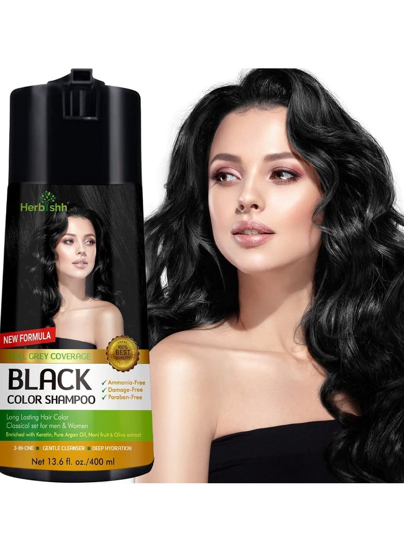 Herbishh Hair Colour Shampoo (Black, 400ml)- No PPD & Ammonia Hair Color for Women & Men| Permanent Dye with 100% Grey Coverage Up To 3 Weeks| 3-in-1 Formula with Keratin & Herbal Extracts - Image 1