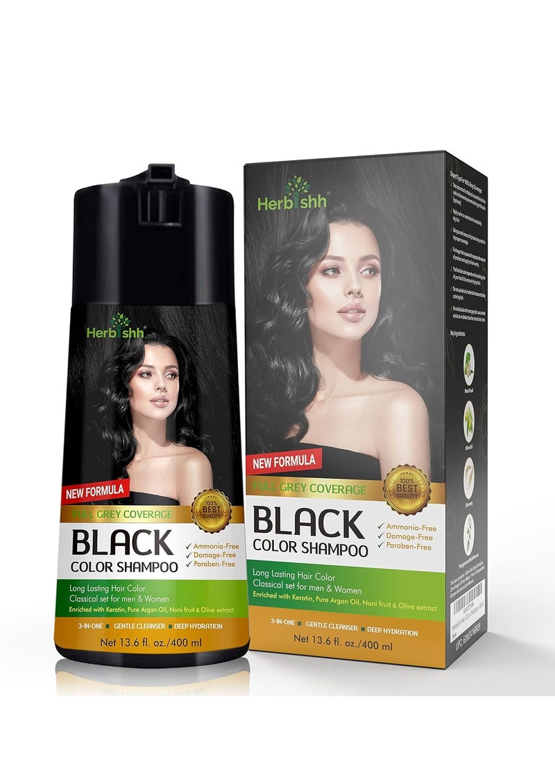 Herbishh Hair Colour Shampoo (Black, 400ml)- No PPD & Ammonia Hair Color for Women & Men| Permanent Dye with 100% Grey Coverage Up To 3 Weeks| 3-in-1 Formula with Keratin & Herbal Extracts - Image 2