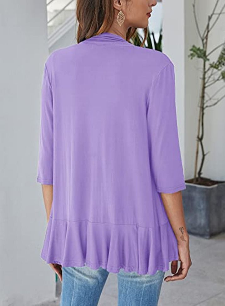 Loquat Autumn New Solid Color Seven-point Sleeve Lotus Lace Up Cardigan Coat  - Image 2