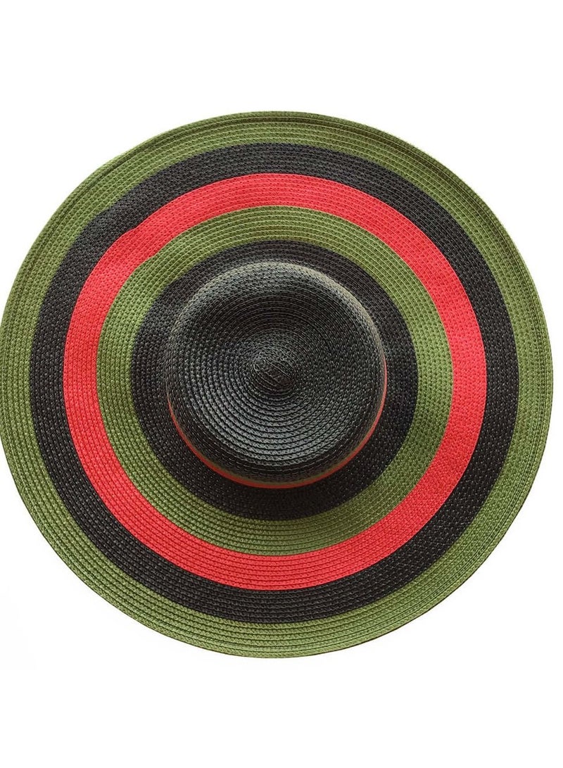 Generic Red Green Lace Ladies Summer hat/beach hat  with Green  red, black and red stripes - Image 1